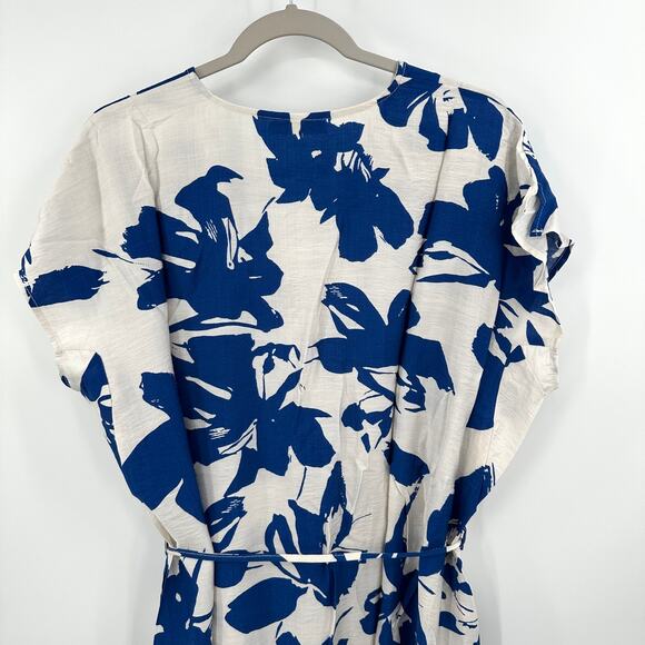 M&V Floral Print Tie Belt Midi Dress in blue white Size L/XL - Picture 12 of 13
